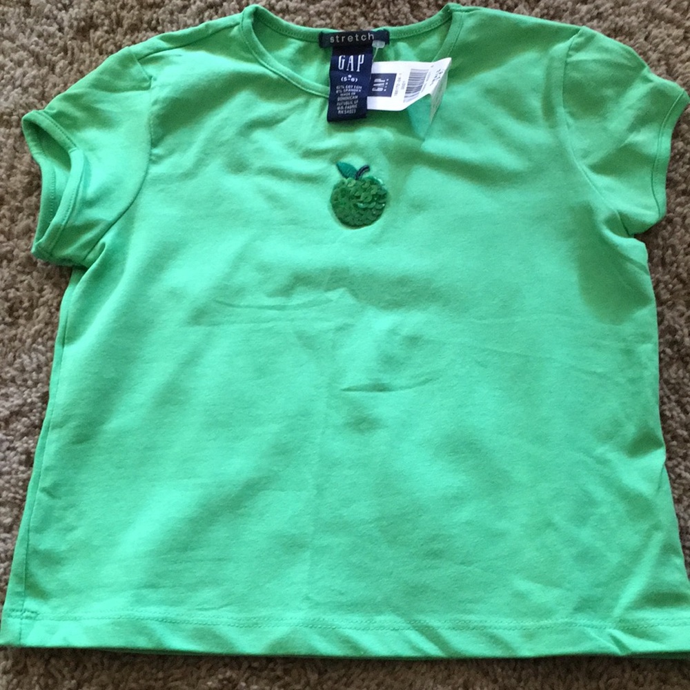 Vintage NWTs Gap green top w/green apple sequins design Sz S (5-6)